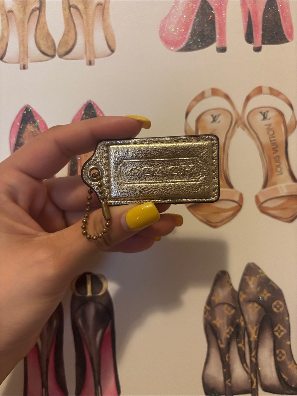 Coach Metallic Gold Leather Tag with Ball Chain Hangtag - Picture 3 of 3